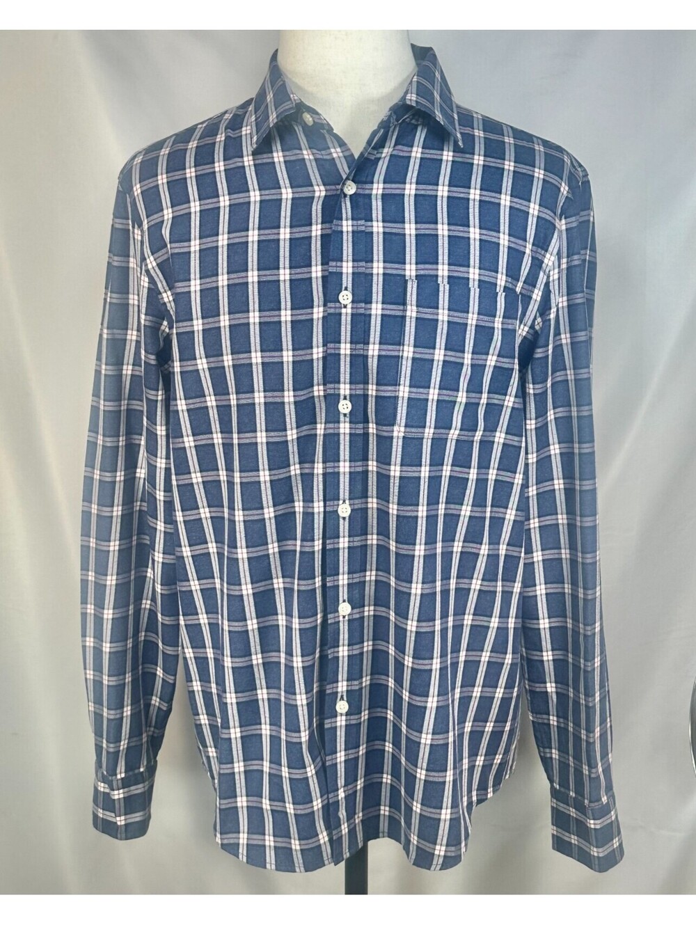 Banana Republic Check Plaid Untucked Button Up Blue Mens L